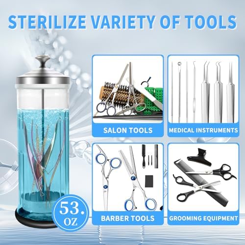 53 Oz Barbicide Disinfectant Jar with anti-slip pad, Disinfectant Jar Large for Nail Tools, Barber Shop&Spa Implements Barbicide Containers with Removable Straining Tray(1500ml)