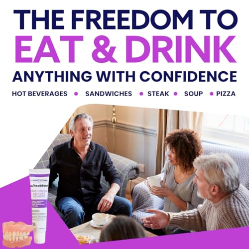 Dr. B Dental Solutions Adhesadent Moisturizing Denture Adhesive - Secure Denture Glue with Strong Grip & Natural Taste - Zinc-Free Dental Adhesive for Dentures, Overdentures - 2.4 oz