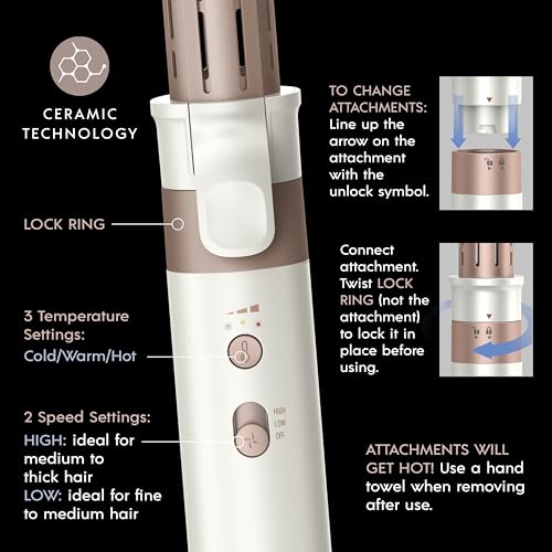 DigitalAIRE Multi Hair Styler, Air Styling System for Curls, Waves, Blowouts & Volume, 4 Attachments to Personalize Your Look Plus Storage Bag, White