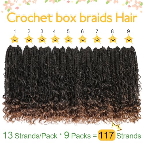 Fulcrum Goddess Box Braids Crochet Hair 12 Inch, 9 Packs Box Braids Crochet Hair for Women, Crochet Braids with Curly Ends (12Inch, T30#)