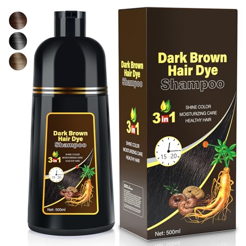 Dark Brown Hair Dye Shampoo 3 IN 1, 16.9 Fl Oz, Natural Herbal Plant Semi Permanent Covers All Gray Hair Treated for Women & Men
