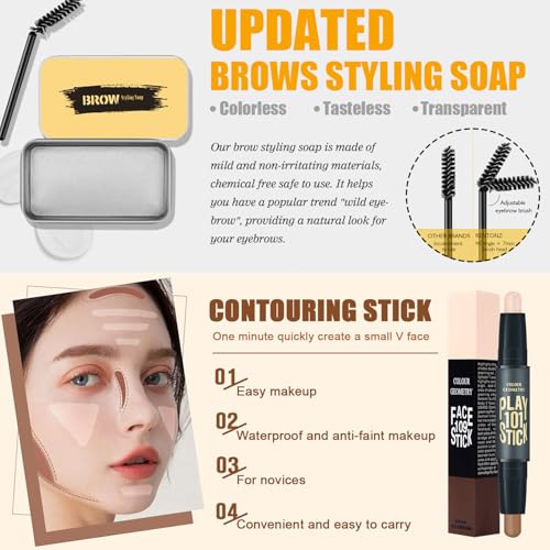 All in One Makeup Kit, Makeup Set Includes 12 Colors Eyeshadow, Foundation & Primer, Lipsticks, Eyeliner, Mascara, Contour Stick, Brow Soap, Makeup Brush & Sponges, Make Up Gift Kit for Women & Teens