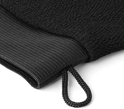 Valitic Exfoliating Glove Body Scrubber - Exfoliating Mitt Dead Skin Remover, Shower Face and Body Exfoliator - Korean Style Skin Scrubber Washcloth - Spray and Self Tan Remover, Pair Black