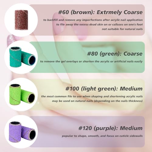 400 Pcs Sanding Bands for Nail Drill with 4 Mandrel Bits for Manicure and Pedicure, 60/80/100/120/150/180/240/320 Grit