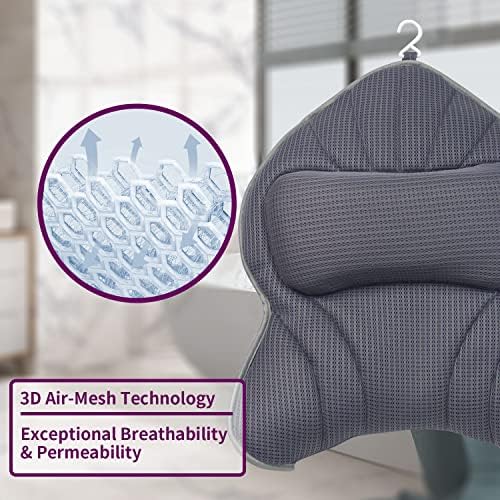 Extra Thick Large Bath Pillow with Neck,Back,Head Support for Bathtub, Spa, Soaking Gray(19''x15'')