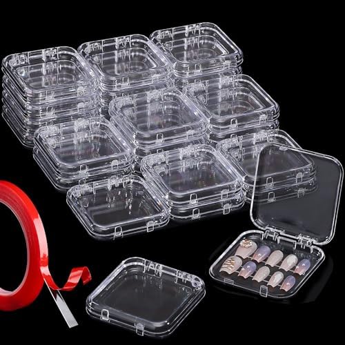 Udefineit 27PCS Press on Nail Boxes with 5M Nail Tape, Clear Acrylic Nail Display Box for Storage Nail Tips Press on Container Plastic Empty Packaging Boxes for Nail Art Home Beauty Salon