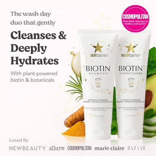 HAIRtamin Shampoo and Conditioner Set - Paraben & Sulfate Free, Volumizing & Moisturizing, Natural Biotin Shampoos and Conditioners, Gentle Moisturizer on Curly & Color Treated Hair