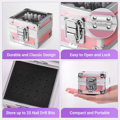 MelodySusie 21pcs Nail Drill Bit Set with Portable Holder Case, 3/32'' Ceramic Diamond Carbide Acrylic Gel Nail Art Tool Kit, Cuticle Remover Bit for Acrylic Dip Powder, Manicure Pedicure, Salon Home