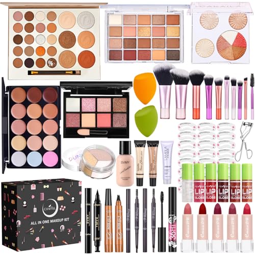 All in One Makeup Kit, Makeup Kit for Women Full Kit, Make Up Gift Set for Women, Makeup Essential Bundle Includes Foundation Eyeshadow Palette Concealer Lipstick Eyeliner Mascara Cosmetic Brush Set