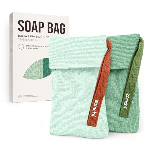 ZOMCHI 2 Pieces Bar Soap Saver Bags with Different Roughness, Exfoliating Soap Bags for Body Wash, Foaming Soap Holder for Shower (Mint)