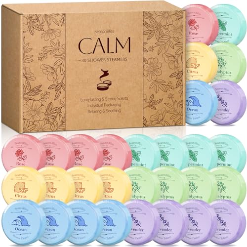 Shower Steamers 30 PCS with Individually Wrapped, Shower Bombs for Women with 6 Rich Scents, Rose Peppermint Citrus Eucalyptus Ocean Lavender, Christmas Birthday Mother's Day Present for Mom Wife Men