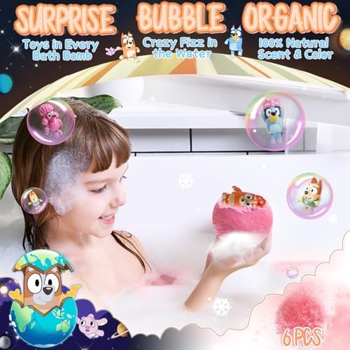 Bath Bombs for Kids: Blue Heeler SleepyTime Bath Bombs with Surprise Inside, Easter Bath Bomb Rich in Natural Essential Oils, Planet Bath Bomb Gift Set for Dry Skin Moisturize, Kid Bath Toys (6 Pcs)