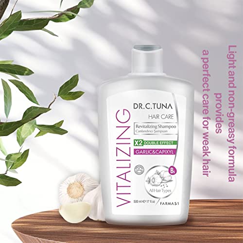 FARMASİ Dr. C. Tuna Vitalizing Garlic Shampoo, Natural Hair Treatment for Hair Growth, Prevents Hair Loss, Stimulates Growth, Relieves Itchy Scalp with Capixyl, and Coconut Oil, 17 fl. oz / 500 ml