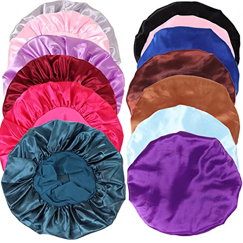 Customize Satin Bonnet Silk Hair Bonnet for Sleeping Black Women, 10 PCS Custom Private Logo Hair Wrap Cap (Logo on top, Coffee)