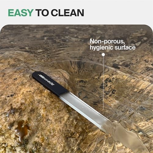 GERMANIKURE Czech Crystal Gray Glass Nail File in Suede Leather Case - Small Travel Design - Professional Manicure & Pedicure Products for Smooth Easy Shaping of Natural Nails