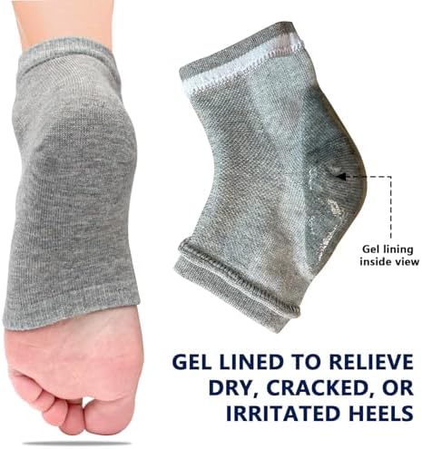 Moisturizing Gel Heel Socks for Dry Cracked Feet - 2 Pairs - Spa Socks for Cracked Heel Treatment - Heal Dry Heels - Night Care Skin - Foot Care for Women & Men (Regular, Grey)