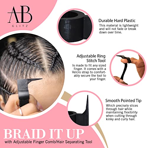 The Braid Aid Adjustable Parting Tool - Stitch Braiding Aid, Lightweight Hair Separating Comb for All Hair Types - Black