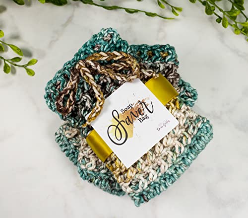 Emerald Pine 3 Pack Set - Soap Holder Crochet - Handmade Cotton Soap Sack - Bathing Accessories
