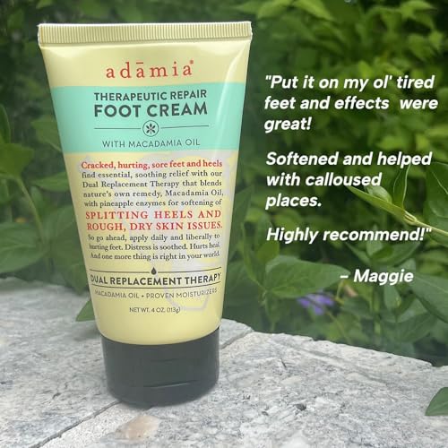 Adamia Therapeutic Repair Foot Cream with Macadamia Nut Oil and Promega-7, 4 Ounce Tube - Fragrance Free, Paraben Free, Non GMO