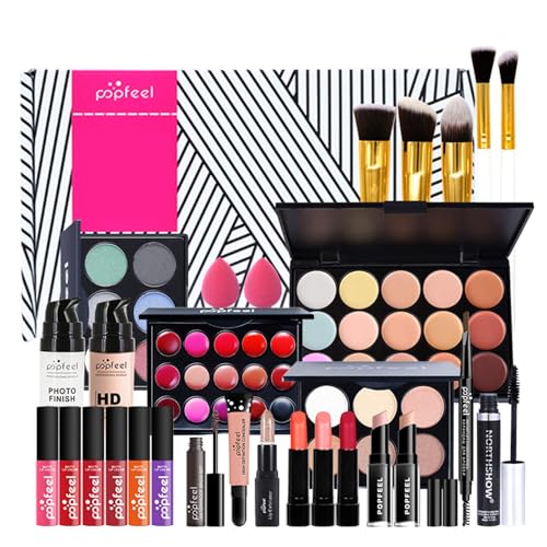 All-in-one Makeup Set Holiday Gift | Full Makeup Kit for Women Essential Starter Bundle Include Eyeshadow Palette Lipstick Blush Cream Concealer Face Powder Eyeliner Mascara Lipgloss Brush