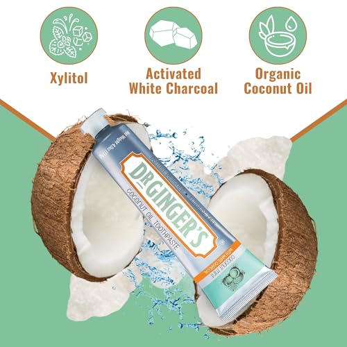 Dr. Ginger's Coconut Oil Charcoal Toothpaste for Sensitive Teeth and Gums - Mint Flavor, 4oz 2pcs - All-Natural White Activated Charcoal Whitening Toothpaste – Freshens Breath and Reduces Plaque