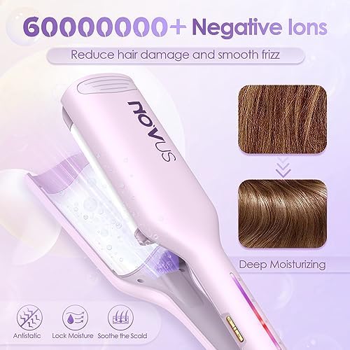 NOVUS Curling Iron Hair Crimper Waver - 1.25 Inch Anti-Scald Rovy Waves Curling Wand, Ionic Deep Waver Hair Curler Tool with Ceramic 2 Barrel for All Hair Types, Auto Shutdown Protection