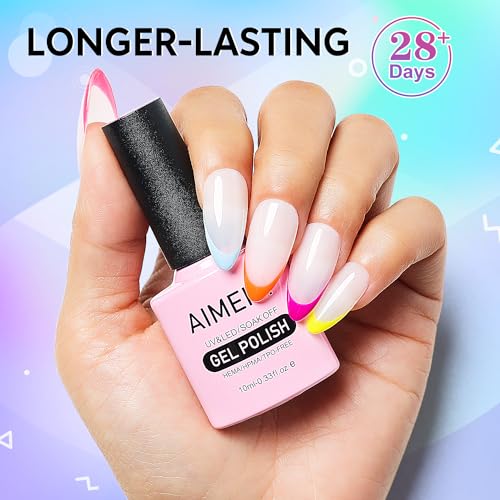 AIMEILI Soak Off Hot Pink Neon Gel Nail Polish Set, Summer Color Neon Pink Orange Purple Blue Color Gel Set Of 6pcs X 10ml - Kit Set 12