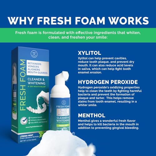 Retainer Cleaner Foam for Invisalign, Aligner Cleaner Whitening Foam for Mouth Guard Night Guard Veneers, Whitens Teeth, Freshens & Fights Bad Breath, 3% Hydrogen Peroxide, Mint - 50ml