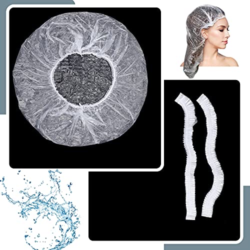 SATINIOR 50 Pcs Disposable Shower Caps Plastic Clear Large Lengthen Elastic Waterproof Bath Caps for Women Portable Travel Hotel Hair Salon Essentials Accessories Individually Wrapped