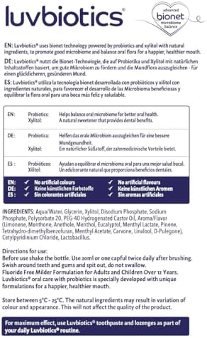 Luv Biotics Fluoride Free Mouthwash with Oral Probiotics, Xylitol & Aloe Vera - 500ml