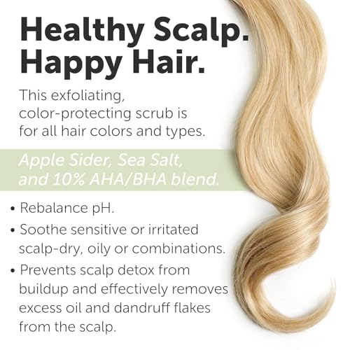 Apple Cider & Sea Salt Green Scalp Scrub Sulfate-Free | 10% AHA & BHA | Exfoliating Hair & Scalp Treatment for Detox, Dandruff & Build-Up | Scalp Exfoliator Hair Scalp Scrub | Refreshing ( 16 Fl Oz )