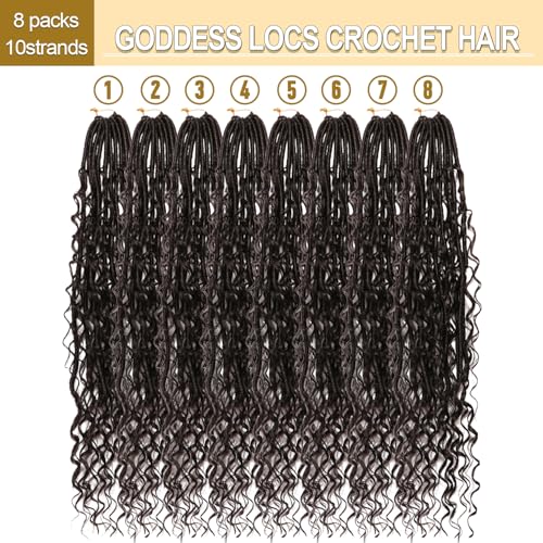 8 Packs Goddess Faux Locs Crochet Hair-24 Inch Boho Soft Locs Crochet Hair for Black Women (#1B, 24 Inch(Pack of 8))