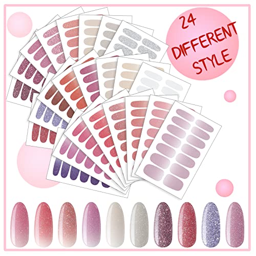 Maitys 336 Pieces 24 Sheets Full Wrap Nail Polish Strips Stickers Self Adhesive Gel Nail Strips Art Decals with File for Women DIY Decorations(Elegant Style)