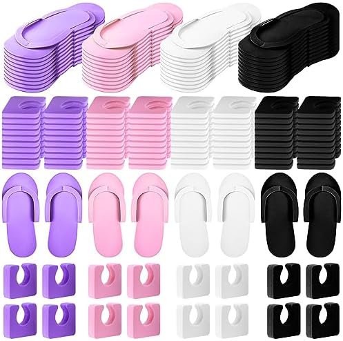 Suhine 120 Pairs Disposable Pedicure Slippers and Toe Separators Kit 40 Pairs Disposable Foam Flip Flops 80 Toe Separators for Women Nail Hotel Salon Spa Party