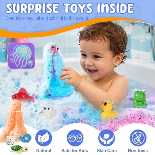 Kids Bath Bombs Potions with Surprise Inside: 6 Pack Organic BathBombs with 12 Mini Toys Easter Gift Set Rich in Natural Essential Oils, Fun Science Toddler Bath Bombs Fizzies for Dry Skin Moisturize