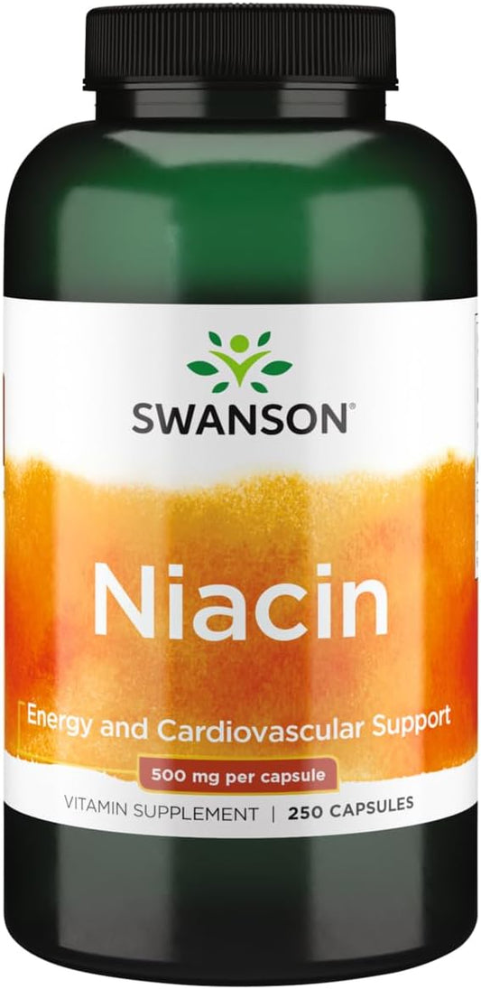 Swanson Niacin (B3) Cardio Health Support Carbohydrate Metabolism 500 Milligrams 250 Capsules