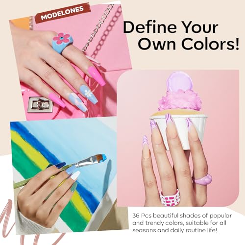 modelones 40 PCS Gel Nail Polish Set, 36 Colors Summer White Yellow Green Hot Pink Gel Polish Kit Nude Brown Black Red Glitter Nail Polish W Base& Matte& Glitter& Glossy Top Coat LED Soapnails Gift