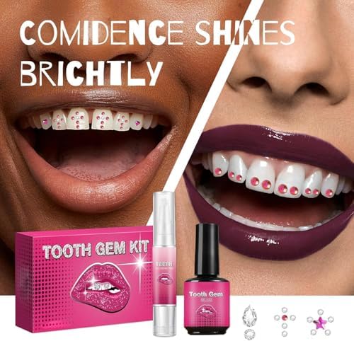 DIY Teeth Gem Kit with Shiny Crystals - Fashionable Dental Jewelry Set for Adults, Self-Apply Crystal Gems & Tools (Teeth Decor Kit)