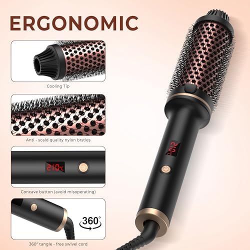 Thermal Brush,10 Temperatures LCD Display Upgrade to 400°F 1.5 in Heated Round Brush Curling Iron Heated Ceramic Tourmaline Ionic Comb 110-240V Volum