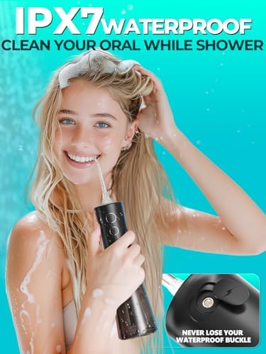 Portable Water Flosser for Teeth Pick - Cordless Electric Oral Irrigator for Adults & Sensitive Gums 300ML Braces Cleaning 5 Jet Tips, IPX7 Waterproof for Travel, Rechargeable BPA-Free 4 Modes