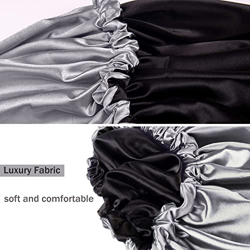 Shower cap for women,Luxury Silk Lined Shower Cap, Machine Washable, Adjustable Size & Reusable,Large Satin Shower Cap for all hair-gray