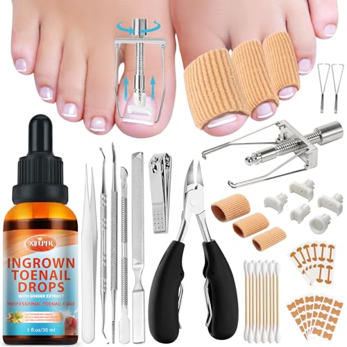Ginger Ingrown Toenail Treatment, Professional Ingrown Toenail Removal Kit at Home, Ingrown Toenail Tool with Ingrown Toenail Corrector, Corrector Patch, Toenail Clipper, Nail File Lifter