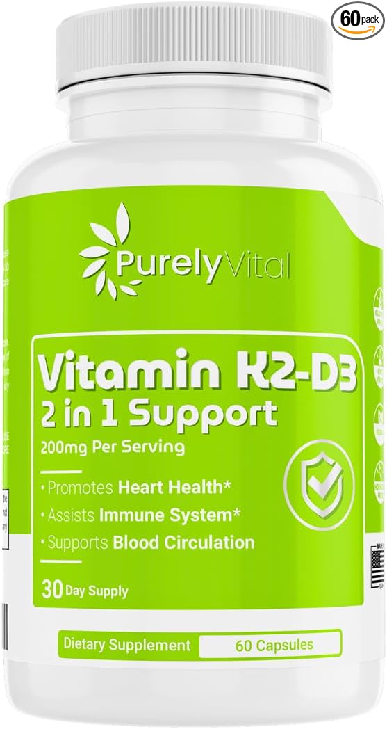 Vitamin K2-D3 2 in 1 Support – 200mg Per Serving – Heart Health, Immune Support & Blood Circulation – 60 Capsules – Gluten-Free, Vegan, Non-GMO, Hormone-Free (1)
