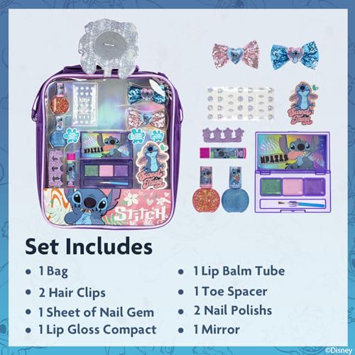 Disney Lilo and Stitch Makeup Filled Shoulder Bag Includes Lip Gloss, Nail Polish, Hair Bow & More! for Girls, Ideal for Ages 3 and Up Perfect for Parties & Makeovers by Townley Girl