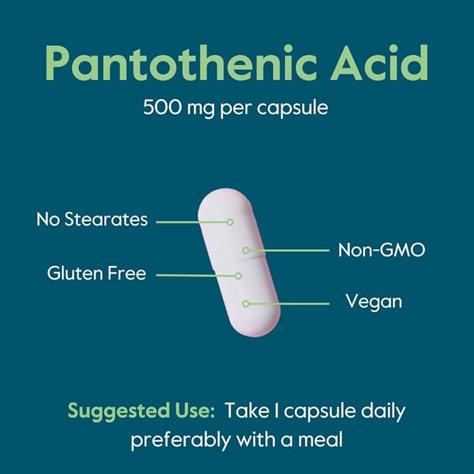 BESTVITE Pantothenic Acid 500mg (Vitamin B5)(240 Vegetarian Capsules) - No Stearates - No Gelatin - No Calcium Silicate - Vegan - Non GMO - Gluten Free