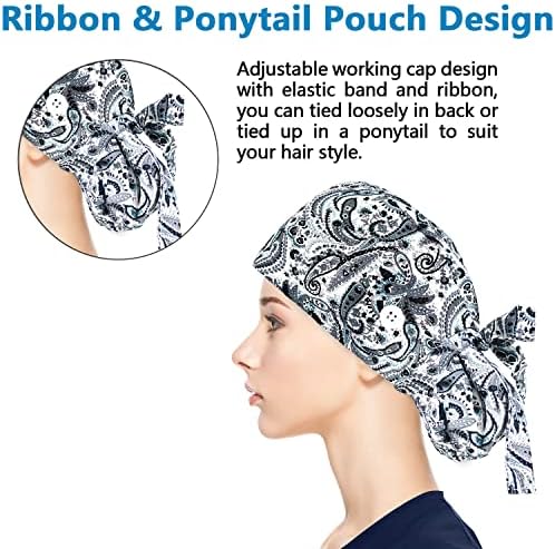 Fesciory Adjustable Working Caps with Button & Sweatband, Women Ponytail Pouch Hats, Long Hair