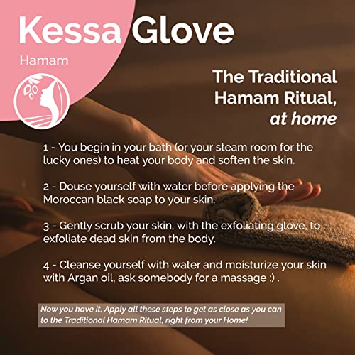 Fatima's Garden Exfoliating Kessa Gloves - Natural Spa Scrubbers, Black (3 Gloves)