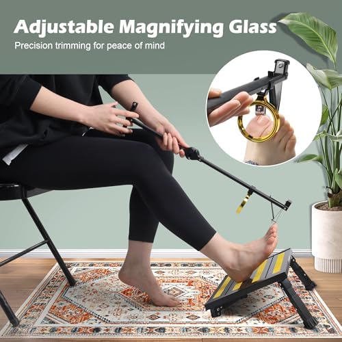 Foldable Extended Long Handle Toenail Clippers with Magnifier-4mm Wide Jaw & Ergonomic Design for Seniors, Arthritis& Limited Mobility | Heavy-Duty, No-Bend Trimming, Tool-Free Foldable (24" Black)