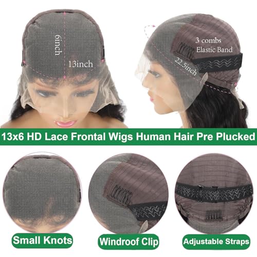 Body Wave 13x6 HD Lace Front Wigs Human Hair 200% Density Bob Wig Human Hair Pre Plucked Short Bob Wigs for Black Women Glueless Frontal Wig Human Hair Natural Black Loose Wavy 14 inch Bob Wig