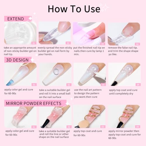 Solid Builder Gel for Nails Kit 15g– 4-in-1 Solid Builder Gel for Nail Extension & Art, Mirror Powder Effects, Easy Mold Design (Set A)
